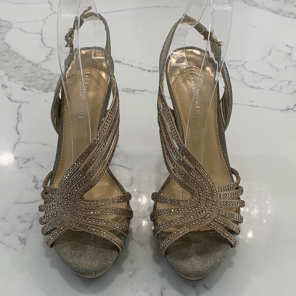 Gianni Bini Gold Sparkle Stiletto Strap Heels. Size 7